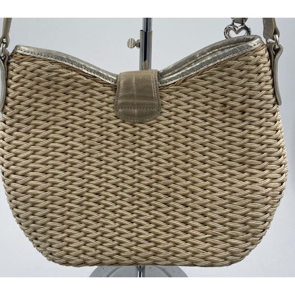 Brighton Jani Straw and Patent Leather Shoulder Bag with Medallion Clasp - Picture 6 of 11